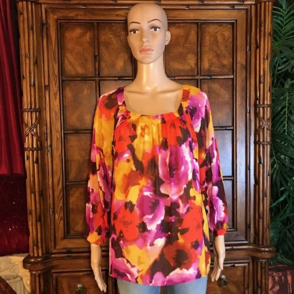 Jones New York Silk Watercolor Boho Blouse